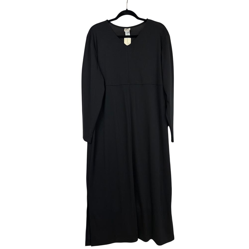 Vintage Norm Thompson Black V-Neck 3/4 Sleeve Maxi Dress XL Made in USA